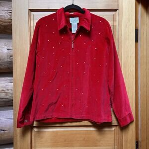 Valentines VTG Quacker Factory Womens Red Velvet Rhinestones Jacket Medium Bling